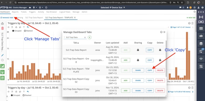 IMS - How to add an existing Dashboard Tab